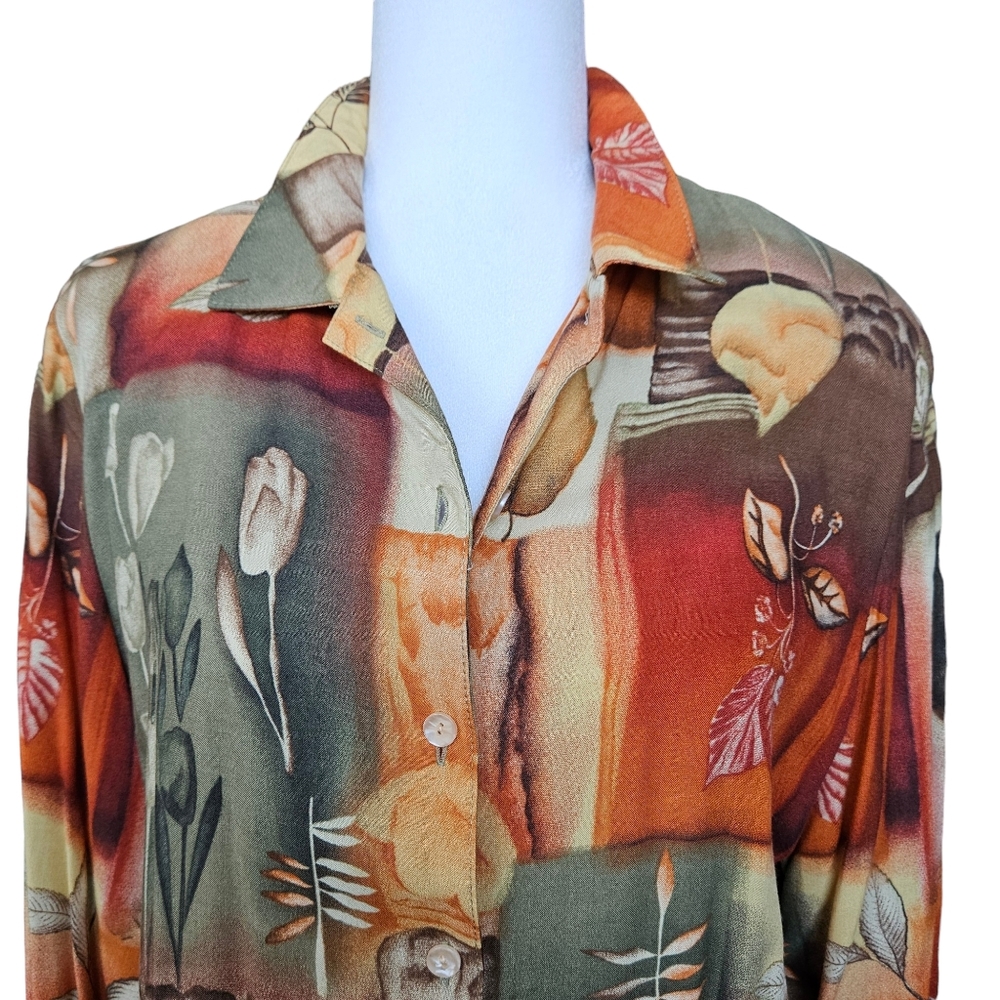 Vintage Cinnamon Sea multicolored button down rayon blouse tunic long sleeve 12